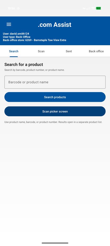 .com Assist main screen
