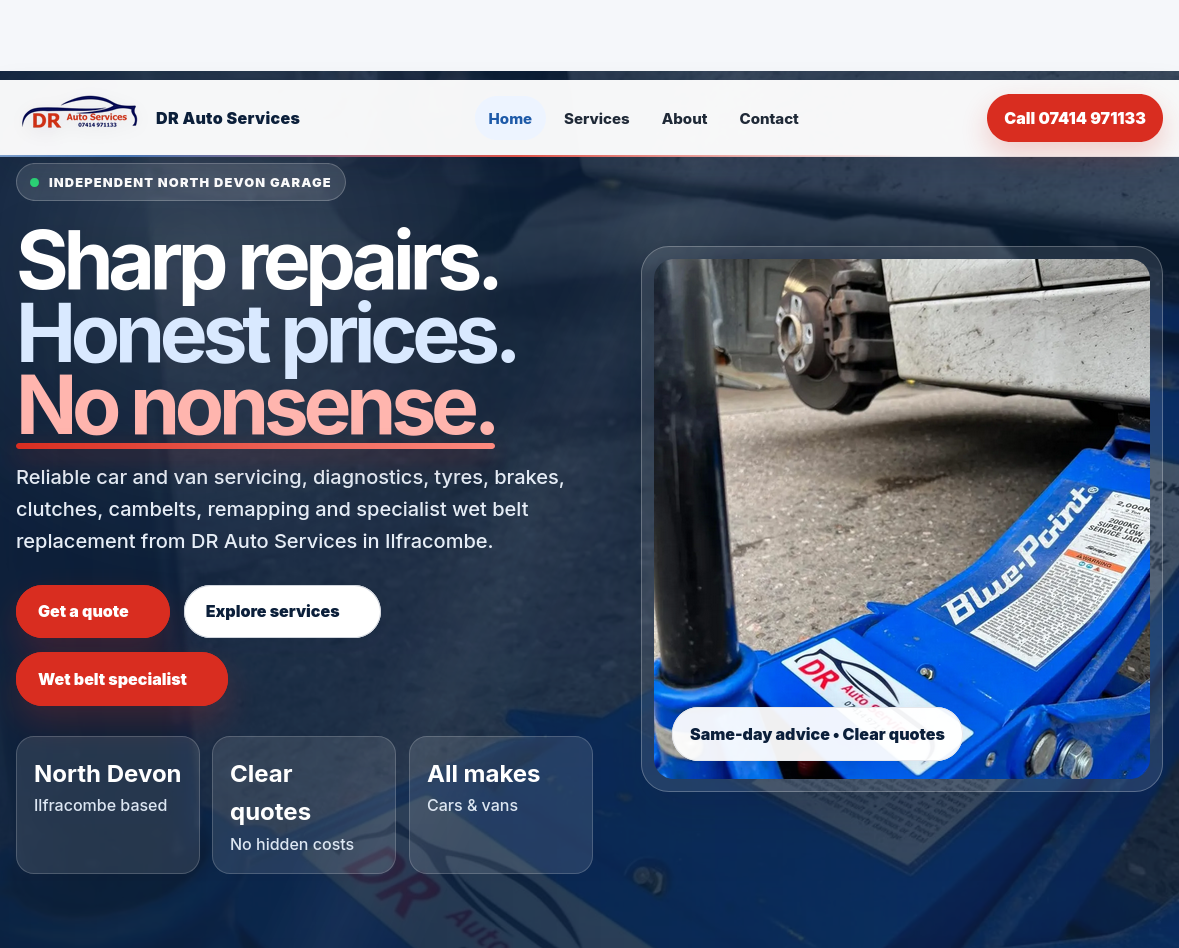 Screenshot preview of the DR Auto website